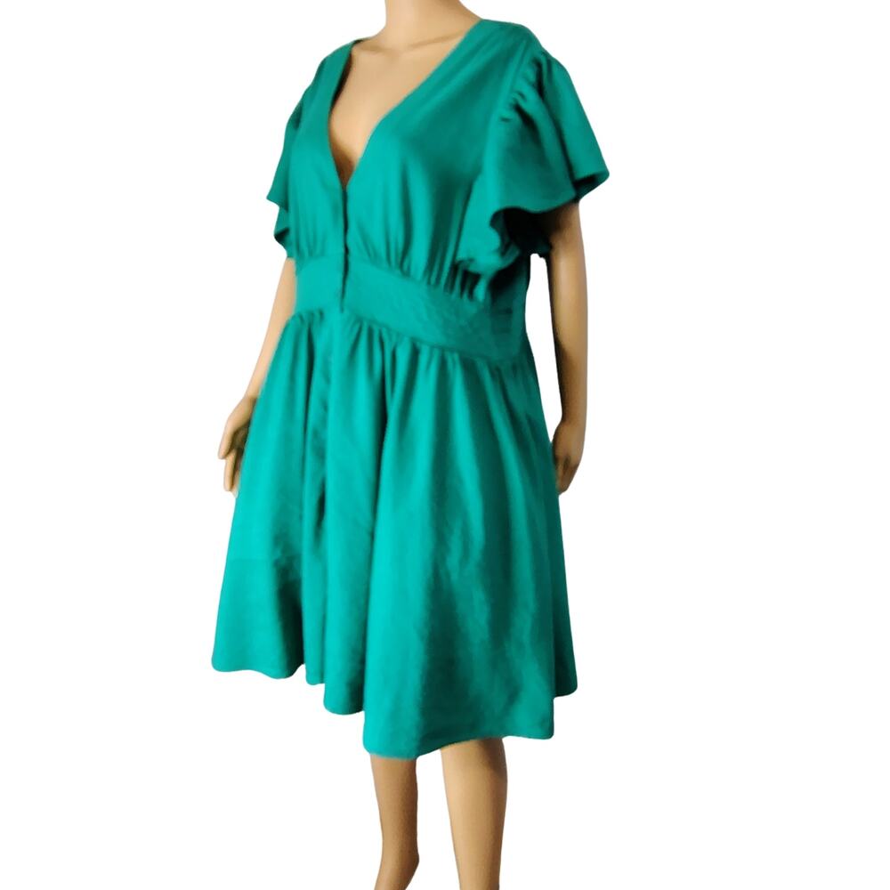 Green Chelsea 28 Fit & Flare Midi Ruffle Cap Sleeve Nordstrom Dress Size 2X